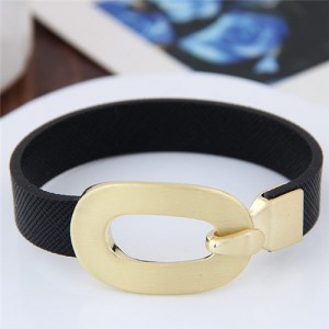 Golden Buckle Leather Fashion Bracelet - Black