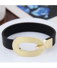 Golden Buckle Leather Fashion Bracelet - Black