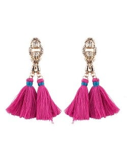 Vintage Coarse Linked Chain Design Cotton Threads Tassel Latin American Fashion Earrings - Rose