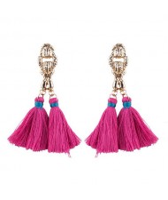 Vintage Coarse Linked Chain Design Cotton Threads Tassel Latin American Fashion Earrings - Rose