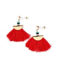 High Fashion Folk Style Cotton Threads Tassel Stud Earrings - Red