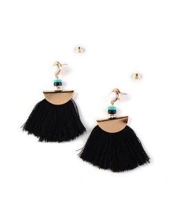 High Fashion Folk Style Cotton Threads Tassel Stud Earrings - Black