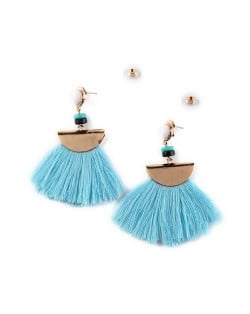 High Fashion Folk Style Cotton Threads Tassel Stud Earrings - Blue