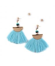 High Fashion Folk Style Cotton Threads Tassel Stud Earrings - Blue