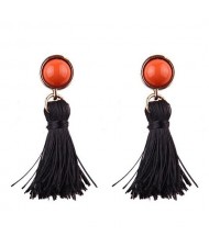 Vintage Plain Fashion Cotton Threads Tassel Stud Earrings - Black