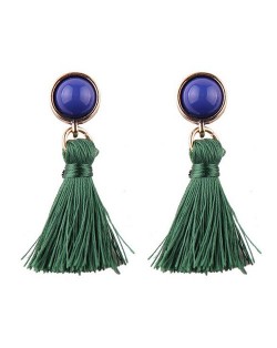 Vintage Plain Fashion Cotton Threads Tassel Stud Earrings - Green