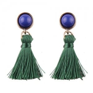 Vintage Plain Fashion Cotton Threads Tassel Stud Earrings - Green