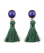 Vintage Plain Fashion Cotton Threads Tassel Stud Earrings - Green