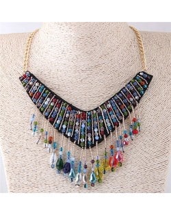 Colorful Crystal Beads Cloth Arch Design Women Fashion Costume Necklace