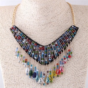 Colorful Crystal Beads Cloth Arch Design Women Fashion Costume Necklace
