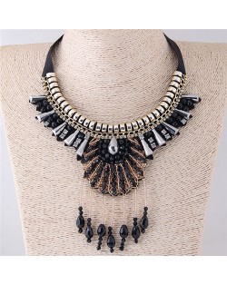 Black Crystal Beads and Alloy Combo Fashion Ribbon Costume Necklace