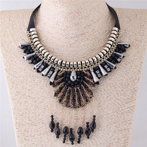 Black Crystal Beads and Alloy Combo Fashion Ribbon Costume Necklace