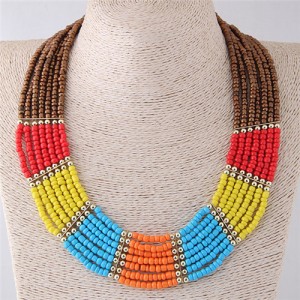 Multiple Beads Combo Design Chunky Fashion Costume Necklace
