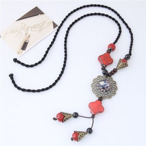 Bohemian Floral Fashion Ceramic Beads Long Style Costume Necklace
