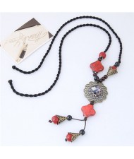 Bohemian Floral Fashion Ceramic Beads Long Style Costume Necklace