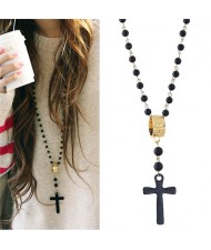 High Fashion Ring and Cross Pendants Long Beads Chain Costume Necklace