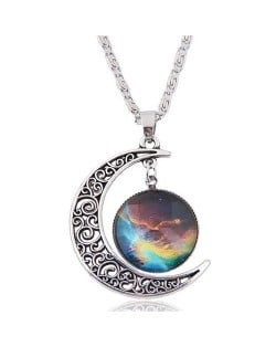 Starry Sky and Hollow Moon Pendant Fashion Statement Necklace
