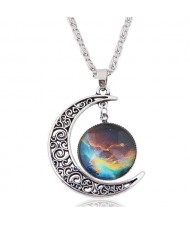 Starry Sky and Hollow Moon Pendant Fashion Statement Necklace