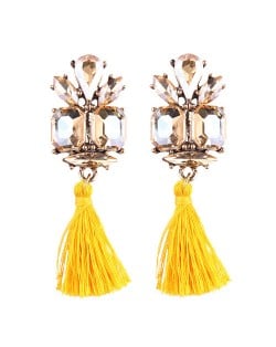 Gem Combined Floral Style Cotton Threads Tassel High Fashion Earrings - Pink