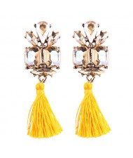 Gem Combined Floral Style Cotton Threads Tassel High Fashion Earrings - Pink