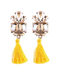 Gem Combined Floral Style Cotton Threads Tassel High Fashion Earrings - Yellow