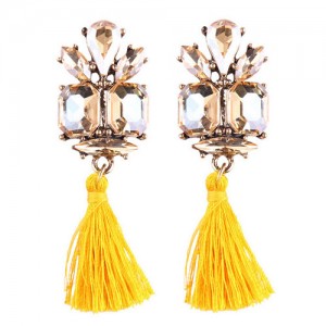 Gem Combined Floral Style Cotton Threads Tassel High Fashion Earrings - Yellow