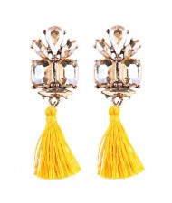 Gem Combined Floral Style Cotton Threads Tassel High Fashion Earrings - Yellow