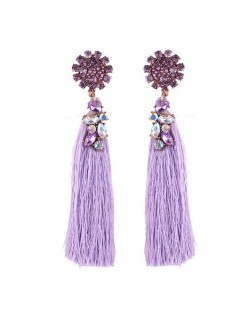 Rhinestone Sunflower Cotton Threads High Fashion Earrings - Purple