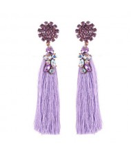 Rhinestone Sunflower Cotton Threads High Fashion Earrings - Purple