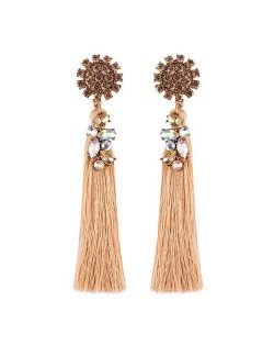 Rhinestone Sunflower Cotton Threads High Fashion Earrings - Khaki