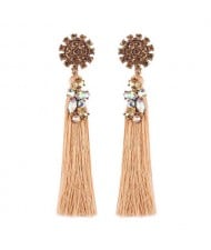 Rhinestone Sunflower Cotton Threads High Fashion Earrings - Khaki