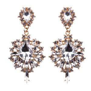 Full Rhinestone Paved High Fashion Earrings - Clear