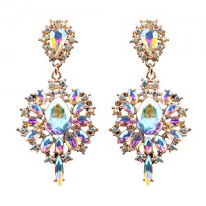 Full Rhinestone Paved High Fashion Earrings - White Colorful