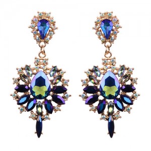 Full Rhinestone Paved High Fashion Earrings - Blue