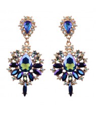 Full Rhinestone Paved High Fashion Earrings - Blue