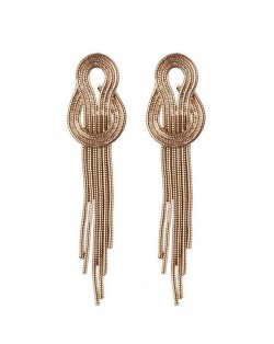 Vintage Chain Weaving Pattern Long Tassel Alloy Fashion Earrings - Golden