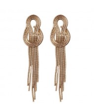 Vintage Chain Weaving Pattern Long Tassel Alloy Fashion Earrings - Golden