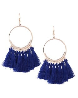 Alloy Hoop with Cotton Threads Tassels High Fashion Earrings - Blue