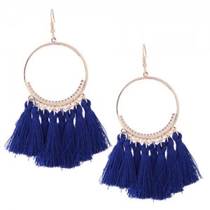Alloy Hoop with Cotton Threads Tassels High Fashion Earrings - Blue
