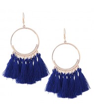 Alloy Hoop with Cotton Threads Tassels High Fashion Earrings - Blue