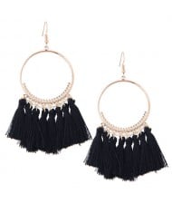 Alloy Hoop with Cotton Threads Tassels High Fashion Earrings - Black