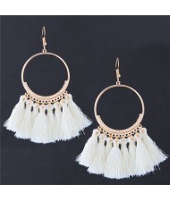 Alloy Hoop with Cotton Threads Tassels High Fashion Earrings - White
