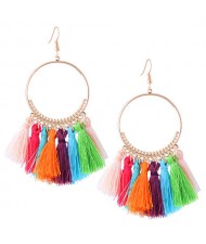 Alloy Hoop with Cotton Threads Tassels High Fashion Earrings - Multicolor