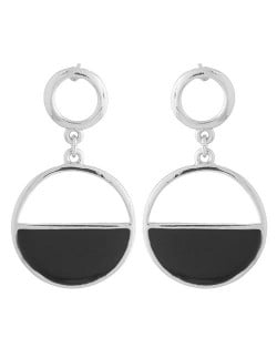 Half Hollow Design Alloy Hoop Fashion Earrings - Silver