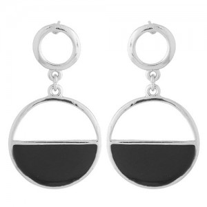 Half Hollow Design Alloy Hoop Fashion Earrings - Silver