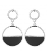 Half Hollow Design Alloy Hoop Fashion Earrings - Silver