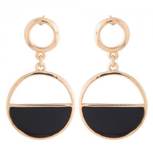 Half Hollow Design Alloy Hoop Fashion Earrings - Golden