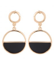 Half Hollow Design Alloy Hoop Fashion Earrings - Golden