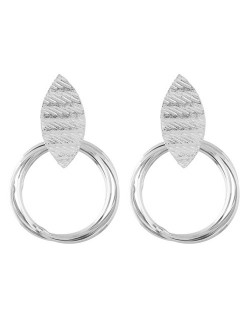 Alloy Leaf and Hoop Simple Design Fashion Costume Earrings - Silver