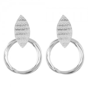 Alloy Leaf and Hoop Simple Design Fashion Costume Earrings - Silver